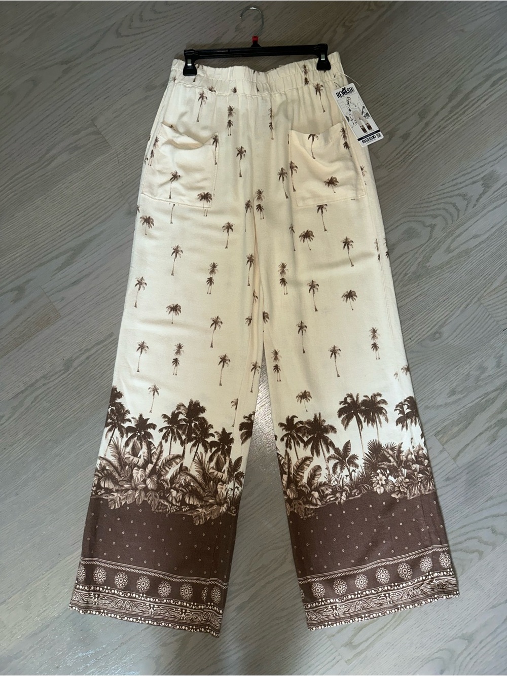 Abrand Cream Pants with Brown Tropical Print